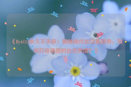《By6113永久不失联：揭秘现代社交新趋势，如何打造稳固的社交网络？》